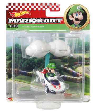 Hot Wheels Mario Kart Vehículo de Juguete Luigi P-Wing con Cloud Glider