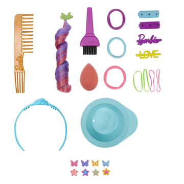 Barbie-Ultra Chevelure-Tête à Coiffer Brune Frisée Mèches Arc-en-Ciel