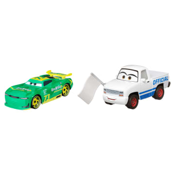 Carros da Disney e Pixar Diecast Veículo de Brinquedo Pacote de 2 Rev-N-Go & Racestarter con Bandera Blanca