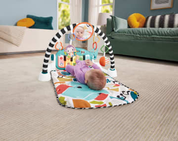 Fisher-Price Glow And Grow Kick & Play Piano Gym Baby Playmat With Musical Learning Toy, Blue - French Version - Imagen 2 de 6
