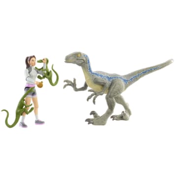 Jurassic World Dinosaurio de Juguete Yaz, Velociraptor, Compys y Compass