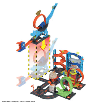 Hot Wheels City-L’Attaque du T-Rex-Coffret Looping, 1 Voiture Incluse