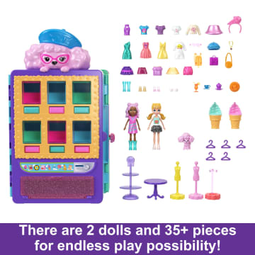 Polly Pocket Candy Style Fashion Drop Playset With 2 Dolls (3-inch), Vending Machine, 35+ Accessories - Image 5 of 6