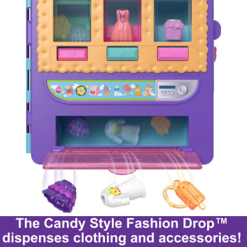 Polly Pocket Candy Style Fashion Drop Playset With 2 Dolls (3-inch), Vending Machine, 35+ Accessories - Image 3 of 6