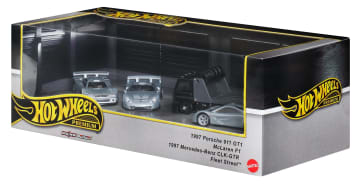 Hot Wheels Premium Le Mans „Holy Trinity” Wielopak pojazdów Zabawki 3 auta i 1 transporter Zestaw 3+