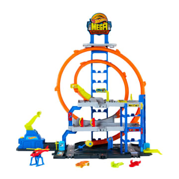 Hot Wheels City MEGA Garage, Playset Con 1 Macchinina Die-Cast E 1 Elicottero Giocattolo in Scala 1:64
