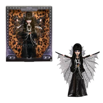 Monster High Elvira Collector Doll in Black Faux Leather Dress With Silvery Cape And Accessories