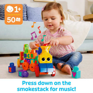 MEGA BLOKS First Builders ABC Musical Train Toy Building Blocks With Music (50 Pieces) For Toddler