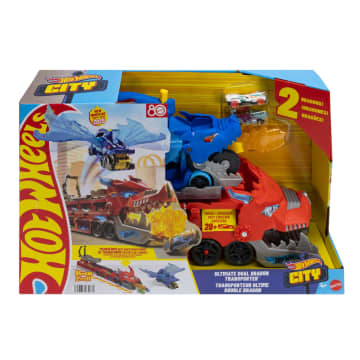 Hot Wheels City Hot Wheels Drago Trasportatore Trasformabile E 2 Macchinine Giocattolo in Scala 1:64